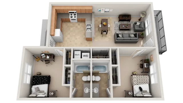 2 Bed/2 Bath 920 sq. ft.