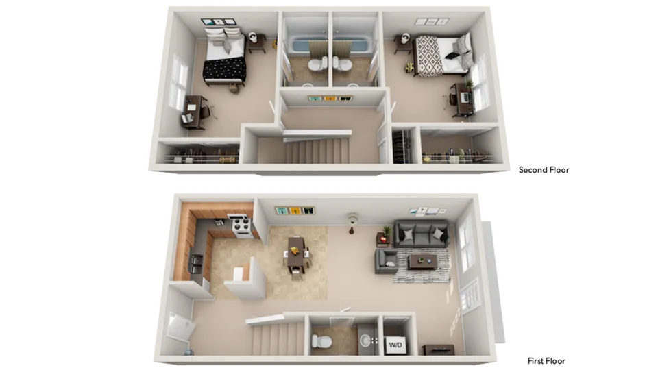 2 Bed/ 2.5 Bath 1050 sq. ft.