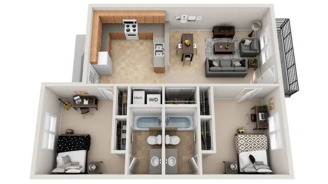 2 Bed/ 2 Bath 920 sq. ft.